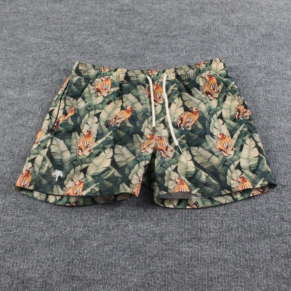 Oas Swim Shorts Men Medium Roar Green Tiger Jungle Print Trunks Mesh Lined Beach - Picture 3 of 10